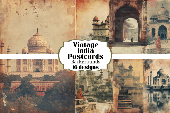 16 Vintage India Postcard Backgrounds for Creative Projects