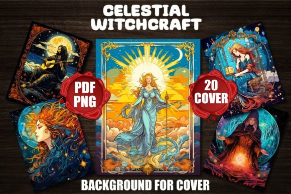 Celestial Witchcraft Backgrounds for Cosmic Book Covers