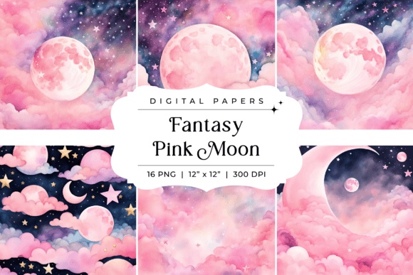 Enchanting Fantasy Pink Moon Backgrounds for Creative Projects