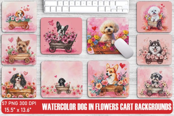 Kawaii Dog in Flowers Cart Backgrounds: A Designer's Delight