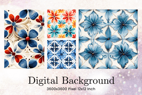Tiles Flower Pattern Backgrounds: Digital Mosaic Designs