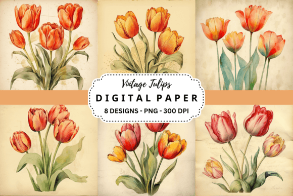 Timeless Elegance: Vintage Tulips Watercolor Backgrounds