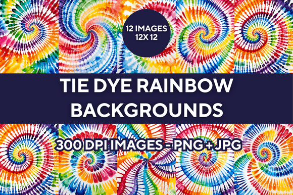 Vibrant Tie Dye Rainbow Watercolor Backgrounds